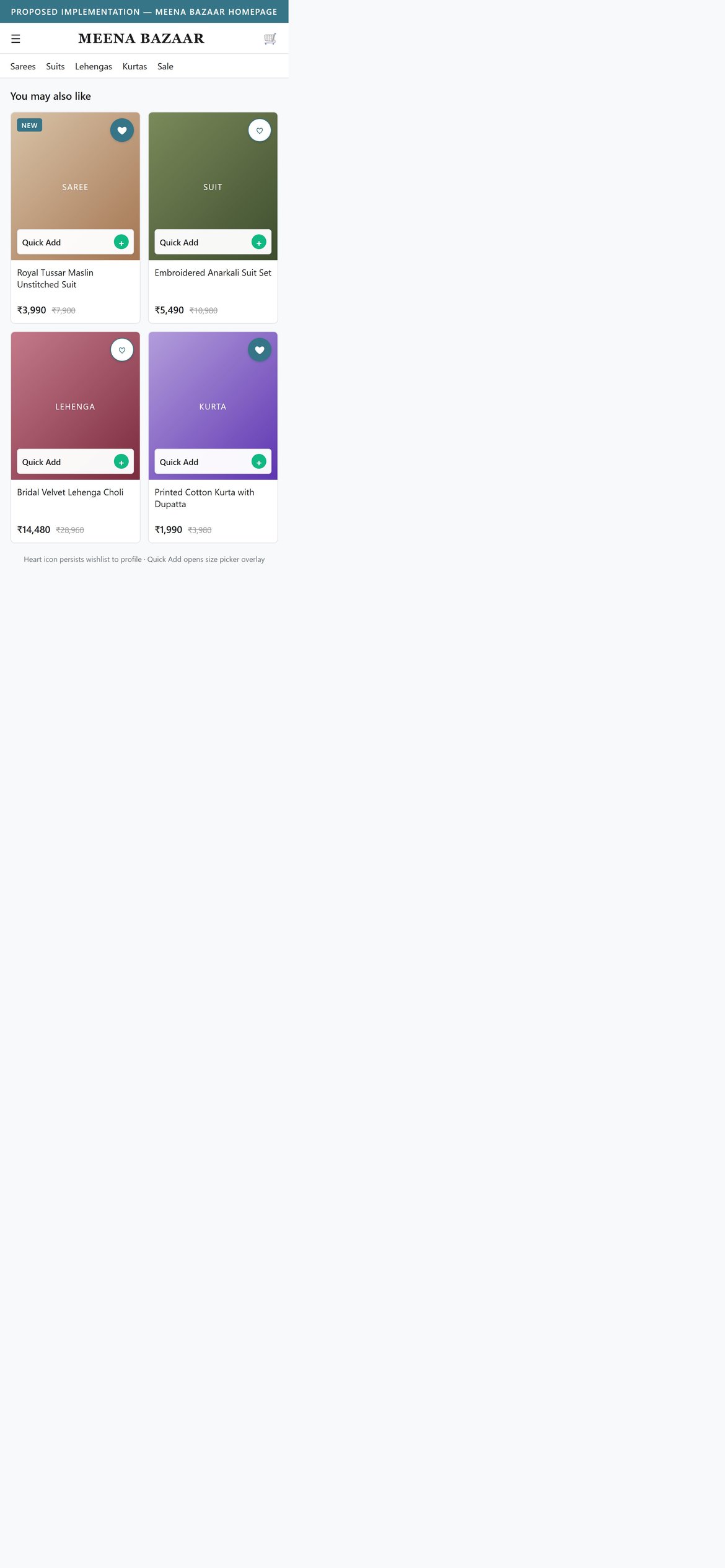 Proposed Implementation — Meena Bazaar Homepage