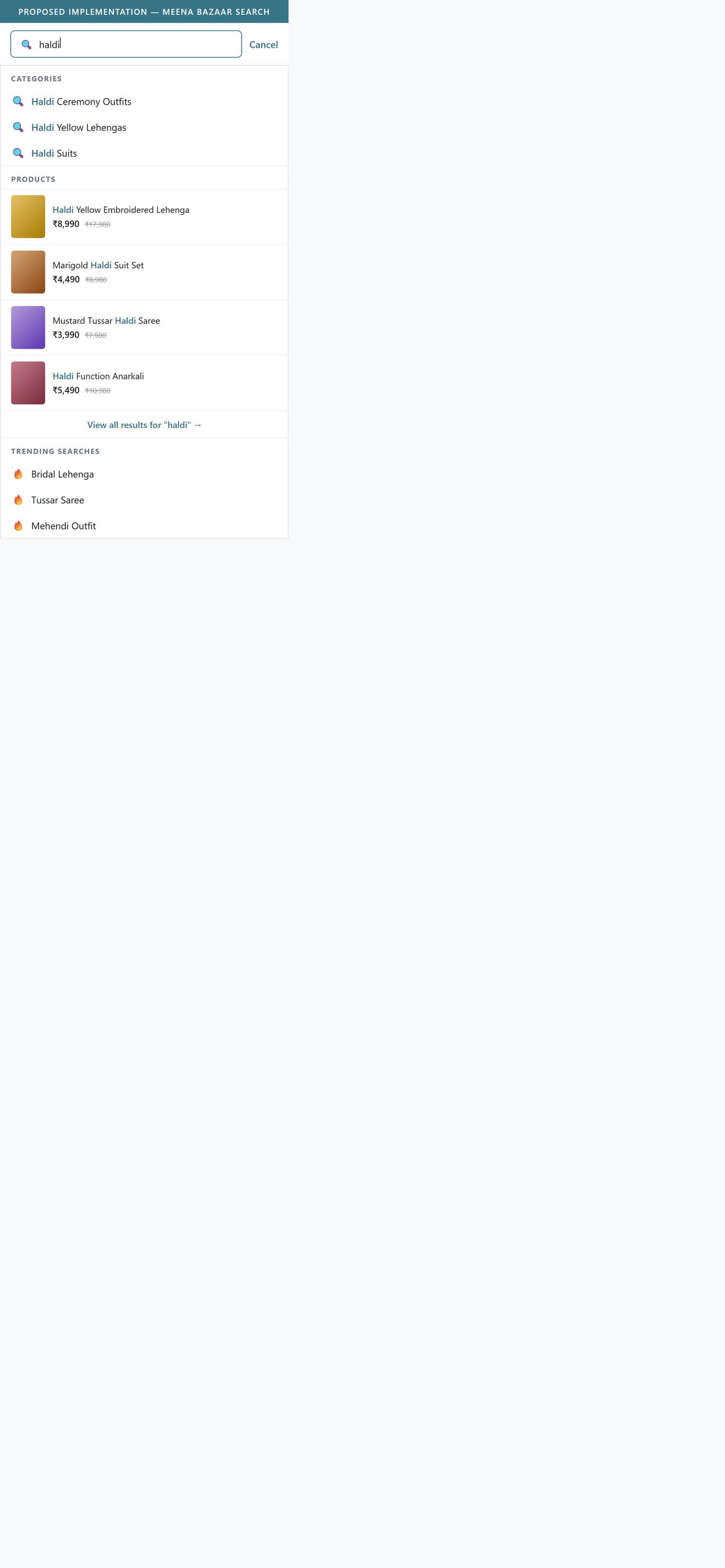 Proposed Implementation — Meena Bazaar Homepage